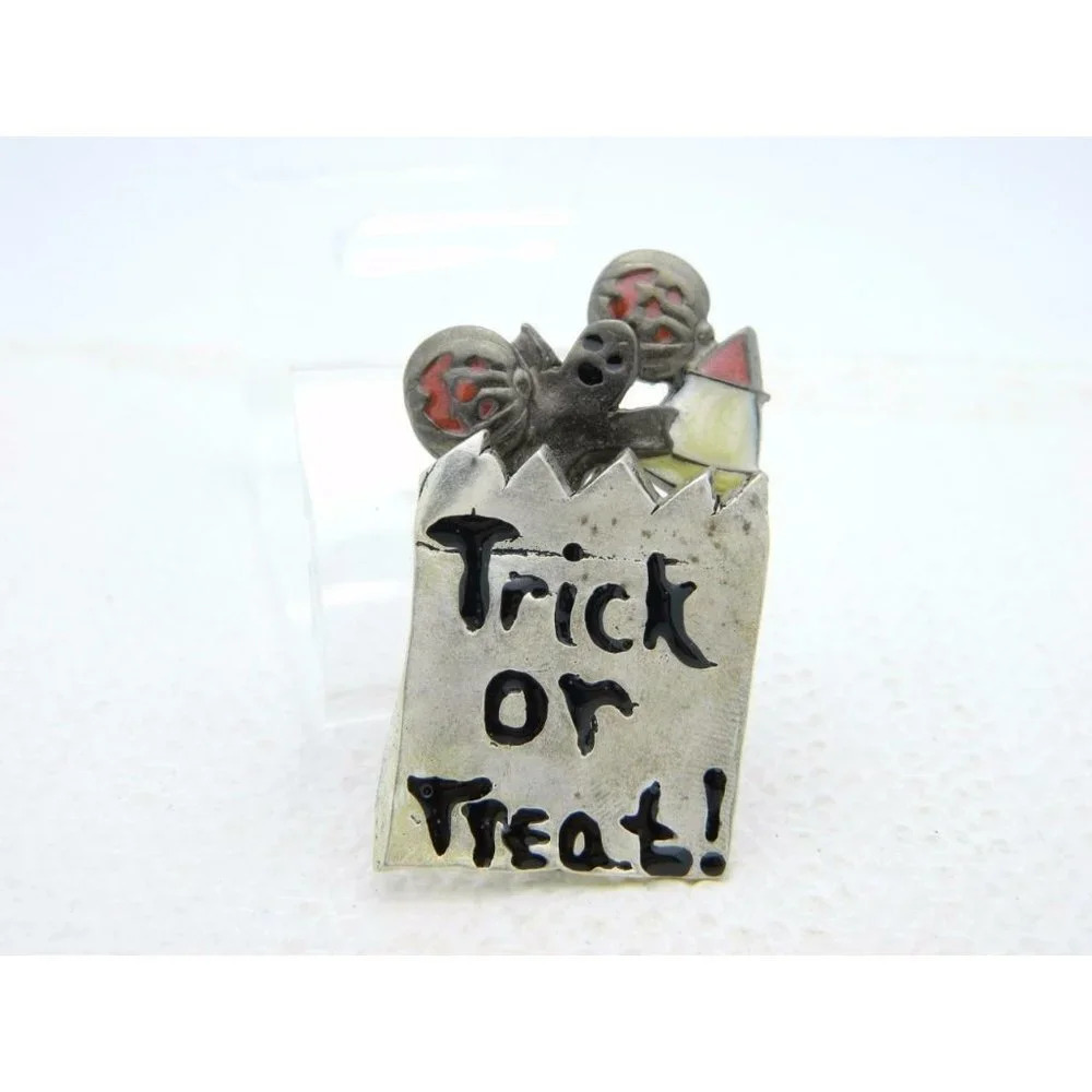 Vintage Halloween Trick Or Treat Bag Silver Tone